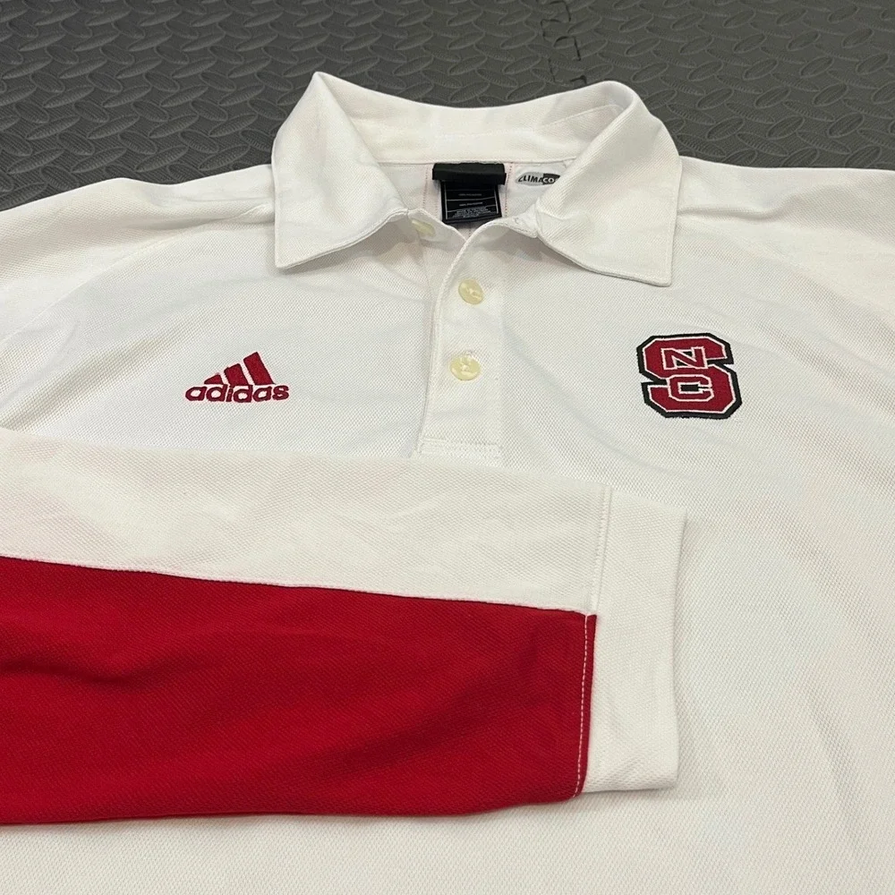 Adidas NC State Wolfpack‎ Polo Mens S White Red Long Sleeve ClimaCool NCAA